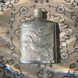 Vintage. Godinger Whiskey Flask: Silver Plate With Reposse Geese, 1985